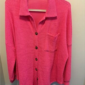 Women's Hot Pink Button-Up Knit Top